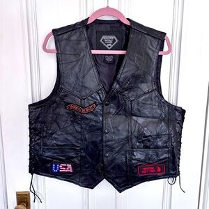 Diamond Plate Rock Buffalo Leather Motorcycle Black Vest Side Laces Size Large